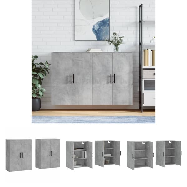 The Living Store Seinäkiinnitettävät kaapit 2 kpl betoninharmaa 69,5x34x90 cm -  Tarjoilupöydät & senkit
