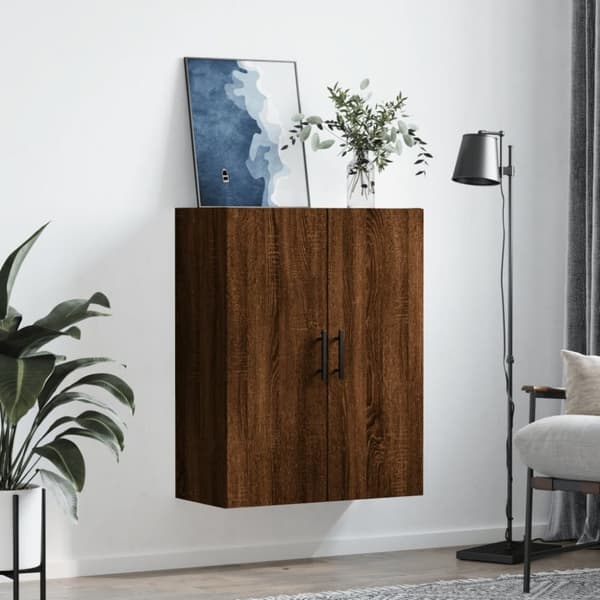 The Living Store væghængt skab 69,5x34x90 cm konstrueret træ brun egetræsfarve -  Skænke
