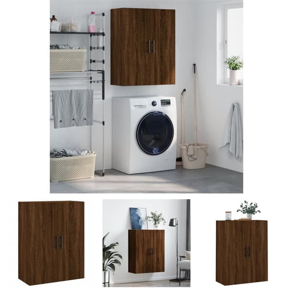 The Living Store væghængt skab 69,5x34x90 cm konstrueret træ brun egetræsfarve - Skænke