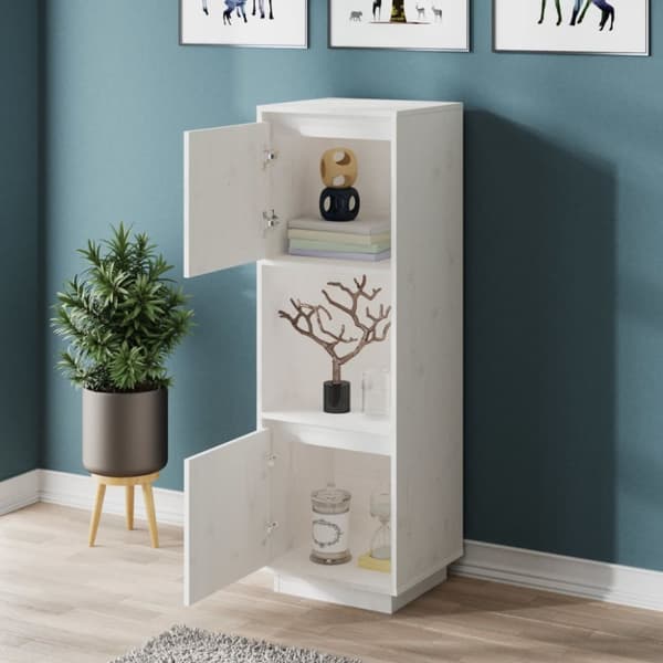 The Living Store højskab 38x35x117 cm massivt fyrretræ hvid -  Skænke