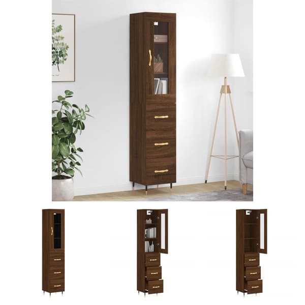 The Living Store skab 34,5x34x180 cm konstrueret træ brun egetræsfarve -  Skænke