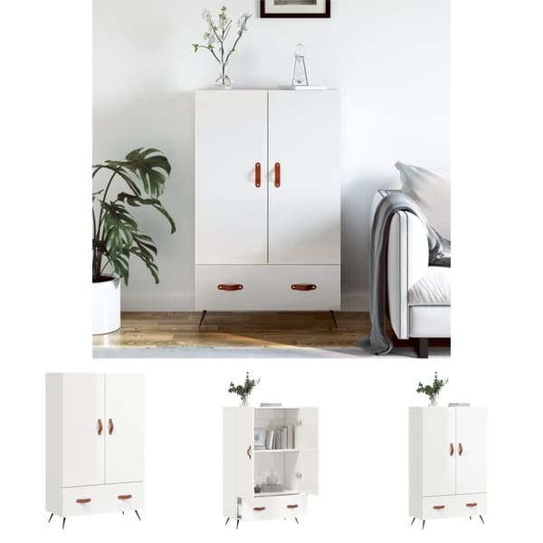 The Living Store Högskåp vit högglans 69,5x31x115 cm konstruerat trä -  Skänkar & serveringsbord