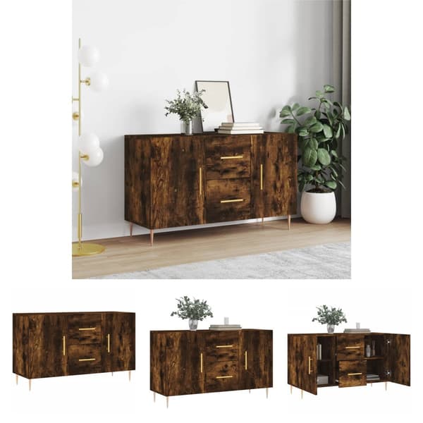 The Living Store skænk 100x36x60 cm konstrueret træ røget egetræsfarve - Skænke