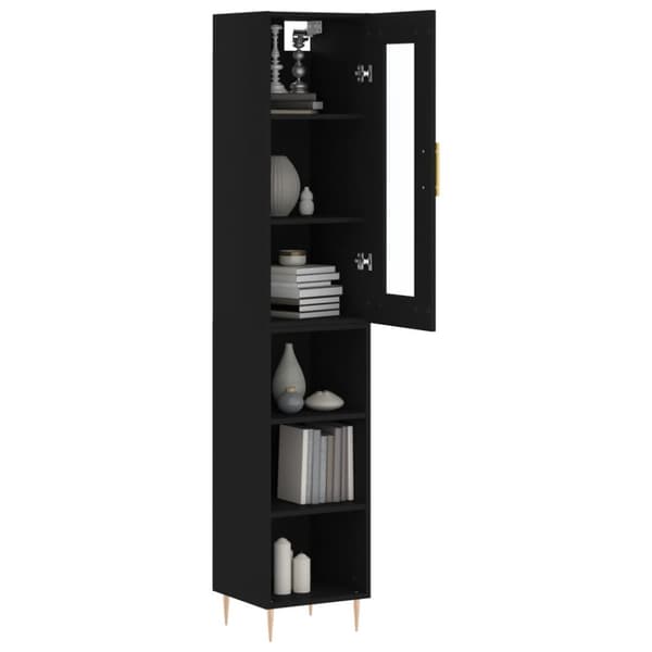 The Living Store Högskåp svart 34,5x34x180 cm konstruerat trä -  Skänkar & serveringsbord