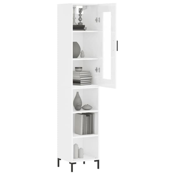 The Living Store Högskåp vit högglans 34,5x34x180 cm konstruerat trä - Skänkar & serveringsbord
