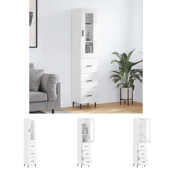 The Living Store skab 34,5x34x180 cm konstrueret træ hvid højglans -  Skænke