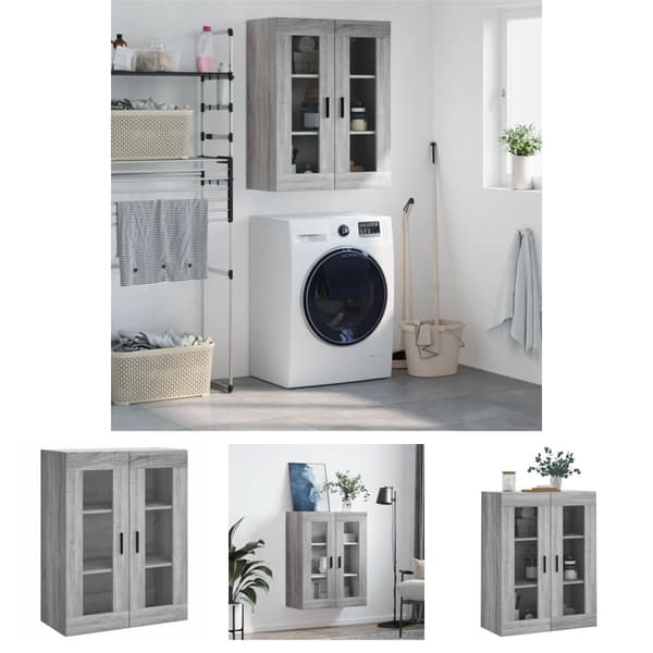 The Living Store væghængt skab 69,5x34x90 cm konstrueret træ grå sonoma-eg -  Skænke