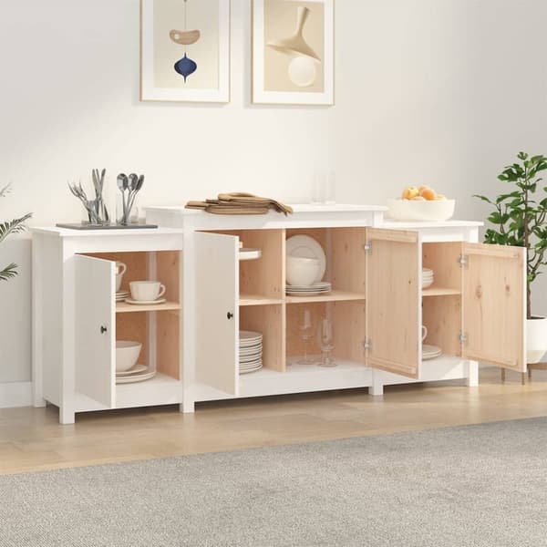 The Living Store Skänk wit 164x37x68 cm massiv furu - Skänkar & serveringsbord