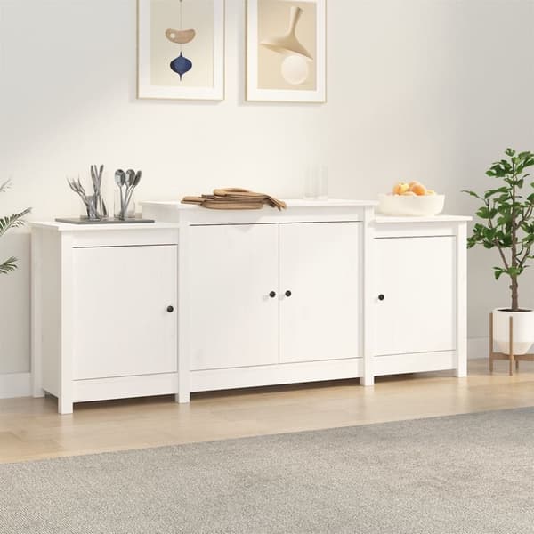 The Living Store Skänk wit 164x37x68 cm massiv furu - Skänkar & serveringsbord