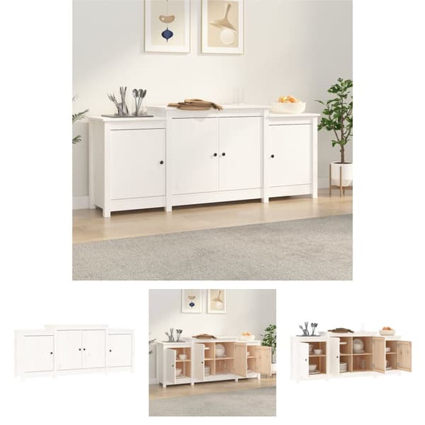The Living Store Skänk wit 164x37x68 cm massiv furu - Skänkar & serveringsbord