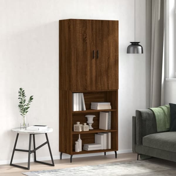 The Living Store højskab 69,5x34x180 cm konstrueret træ brun egetræsfarve - Skænke