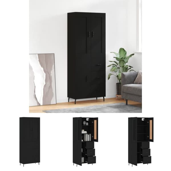 The Living Store Högskåp svart 69,5x34x180 cm konstruerat trä - Skänkar & serveringsbord