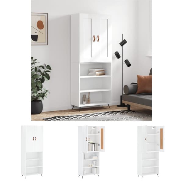 The Living Store Högskåp högglans vit 69,5x34x180 cm konstruerat trä - Skänkar & serveringsbord