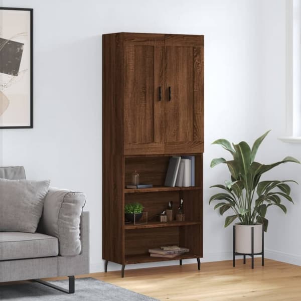 The Living Store højskab 69,5x34x180 cm konstrueret træ brun egetræsfarve -  Skænke