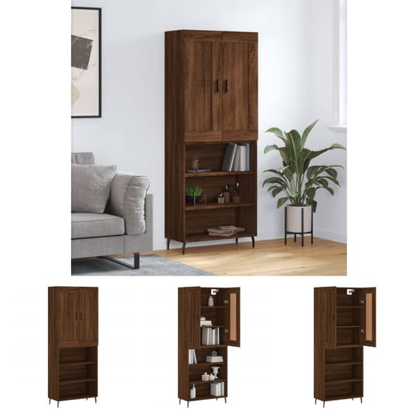 The Living Store højskab 69,5x34x180 cm konstrueret træ brun egetræsfarve -  Skænke