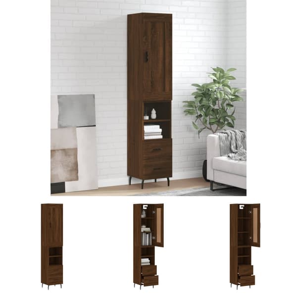 The Living Store Högskåp brun ek 34,5x34x180 cm konstruerat trä -  Skänkar & serveringsbord