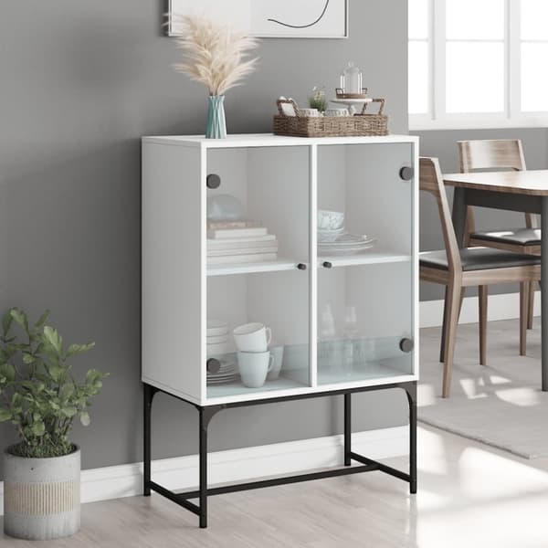 The Living Store skab med glaslåger 69x37x100 cm hvid -  Skænke