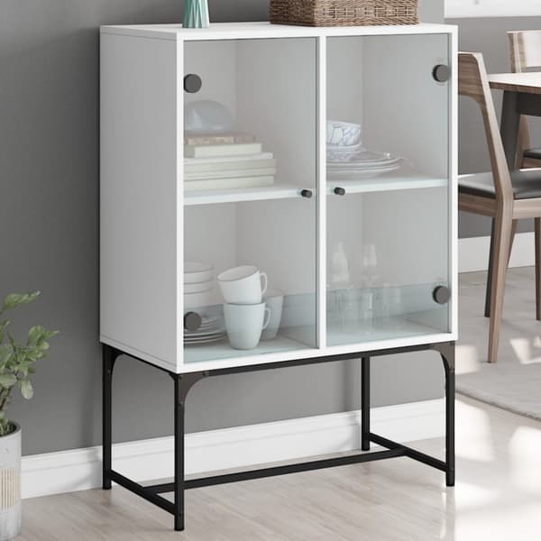 The Living Store skab med glaslåger 69x37x100 cm hvid -  Skænke
