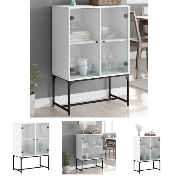 The Living Store skab med glaslåger 69x37x100 cm hvid -  Skænke