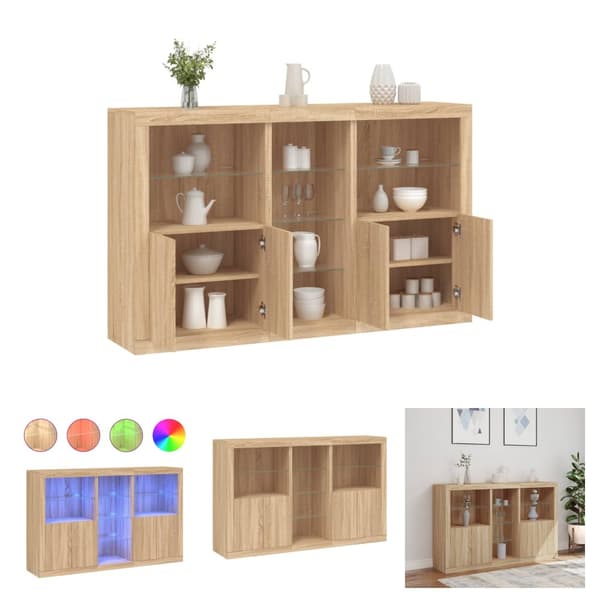 The Living Store skænk med LED-lys 162x37x100 cm sonoma-eg -  Skænke