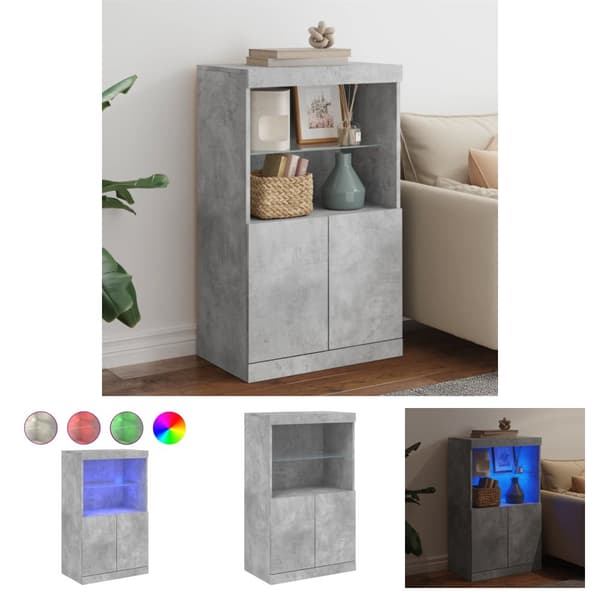 The Living Store Senkki LED-valoilla betoninharmaa 60,5x37x100 cm - Tarjoilupöydät & senkit