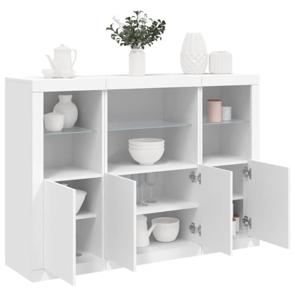 The Living Store Senkki LED-valoilla 3 kpl valkoinen tekninen puu -  Tarjoilupöydät & senkit