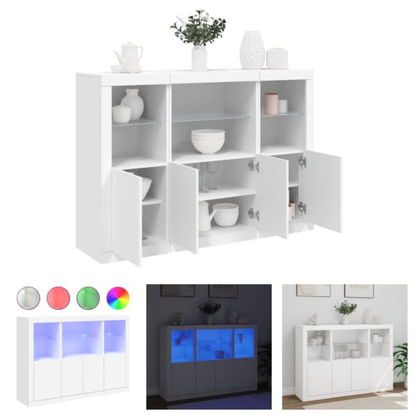 The Living Store Senkki LED-valoilla 3 kpl valkoinen tekninen puu -  Tarjoilupöydät & senkit