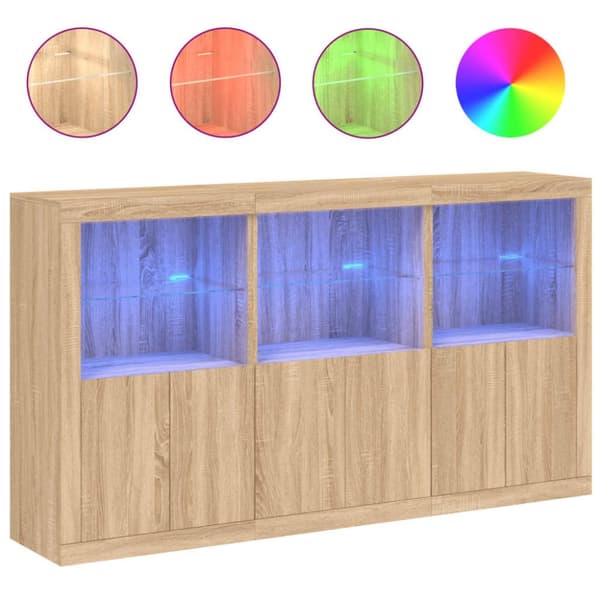 The Living Store Senkki LED-valoilla Sonoma-tammi 181,5x37x100 cm - Tarjoilupöydät & senkit