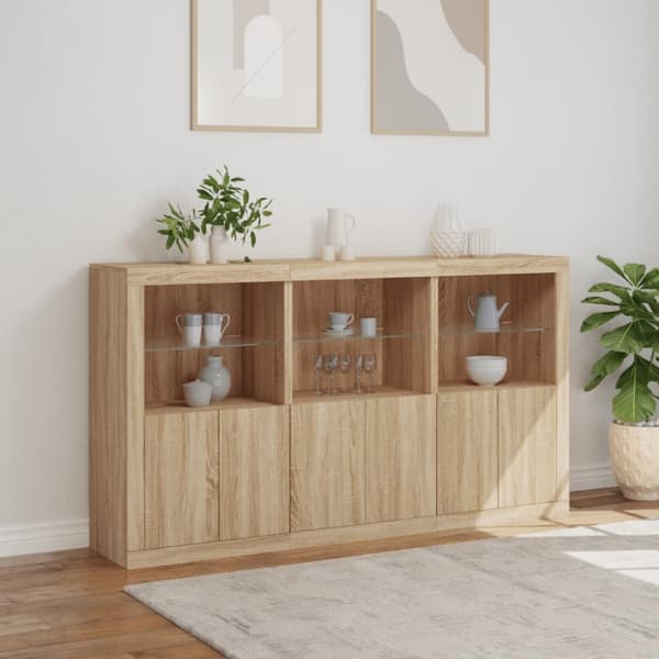 The Living Store Senkki LED-valoilla Sonoma-tammi 181,5x37x100 cm - Tarjoilupöydät & senkit