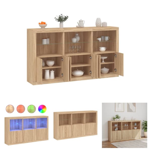 The Living Store Senkki LED-valoilla Sonoma-tammi 181,5x37x100 cm - Tarjoilupöydät & senkit