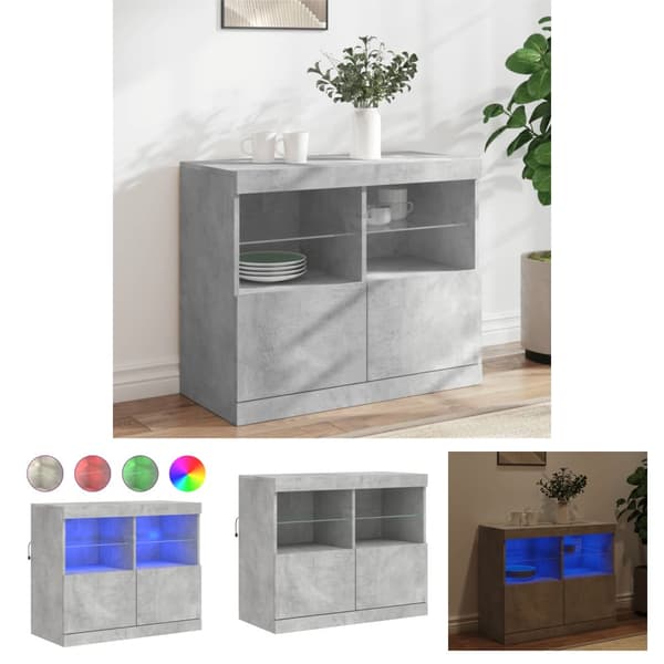 The Living Store Senkki LED-valoilla betoninharmaa 81x37x67 cm - Tarjoilupöydät & senkit