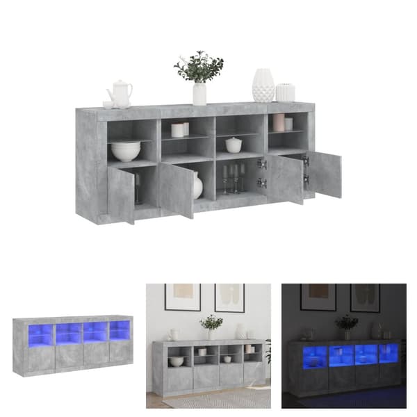 The Living Store Senkki LED-valoilla betoninharmaa 163x37x67 cm - Tarjoilupöydät & senkit