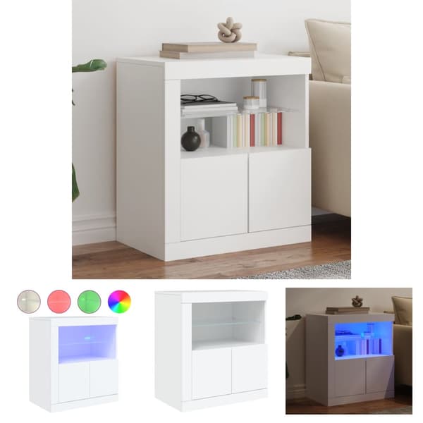 The Living Store Skänk med LED-belysning vit 60,5x37x67 cm - Skänkar & serveringsbord