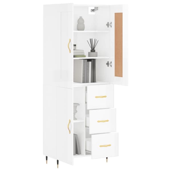 The Living Store højskab 69,5x34x180 cm konstrueret træ hvid højglans - Skænke