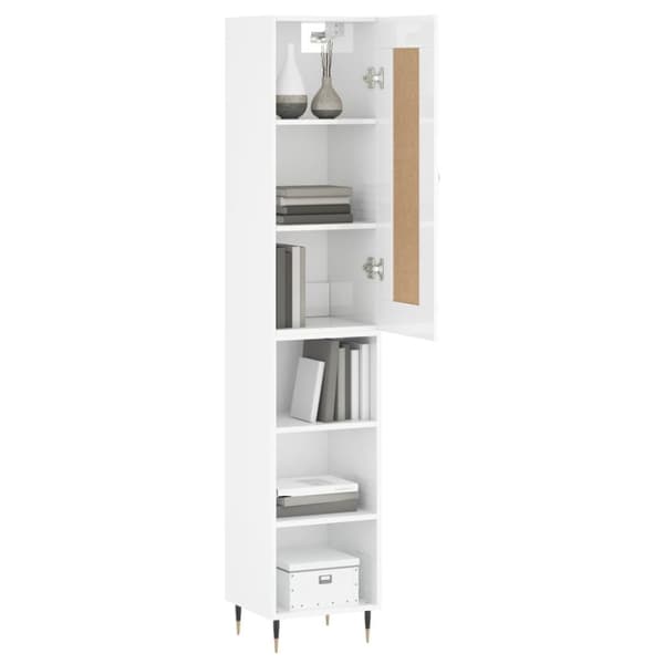 The Living Store skab 34,5x34x180 cm konstrueret træ hvid højglans -  Skænke