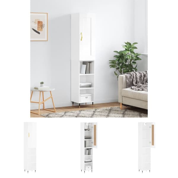The Living Store Högskåp vit högglans 34,5x34x180 cm konstruerat trä -  Skänkar & serveringsbord