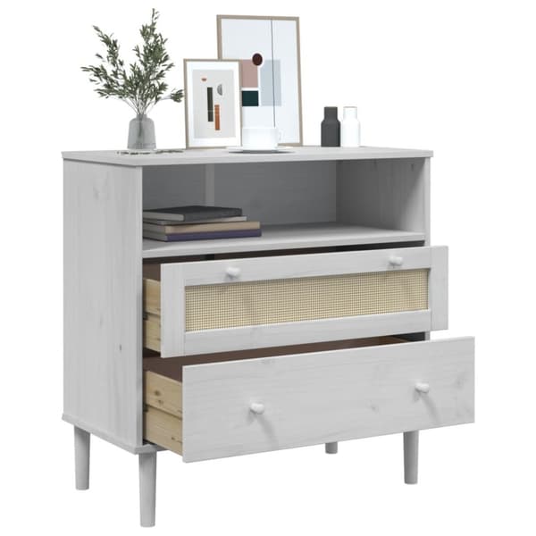 The Living Store skænk SENJA 80x40x80 cm rattan-look massivt fyrretræ hvid - Skænke