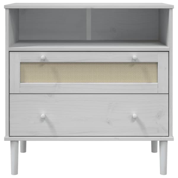 The Living Store skænk SENJA 80x40x80 cm rattan-look massivt fyrretræ hvid - Skænke