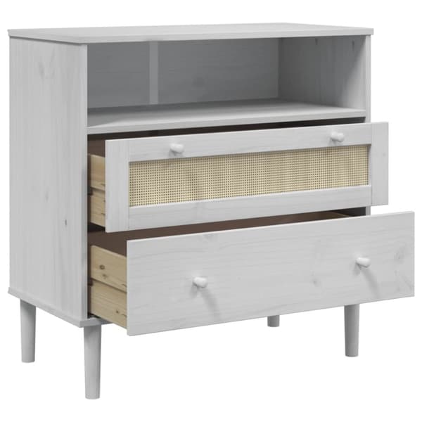The Living Store skænk SENJA 80x40x80 cm rattan-look massivt fyrretræ hvid - Skænke