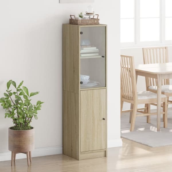 The Living Store skab med glaslåge 35x37x142 cm sonoma-eg -  Skænke