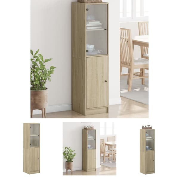 The Living Store skab med glaslåge 35x37x142 cm sonoma-eg -  Skænke