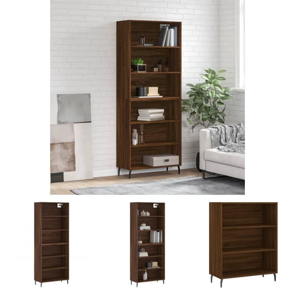 The Living Store reol 69,5x32,5x180 cm konstrueret træ brun egetræsfarve -  Skænke