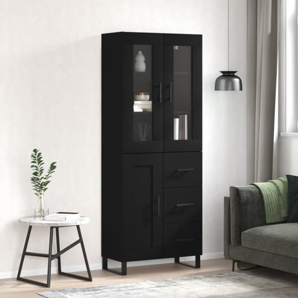 The Living Store Högskåp svart 69,5x34x180 cm konstruerat trä -  Skänkar & serveringsbord