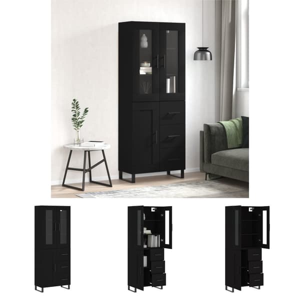 The Living Store Högskåp svart 69,5x34x180 cm konstruerat trä - Skänkar & serveringsbord