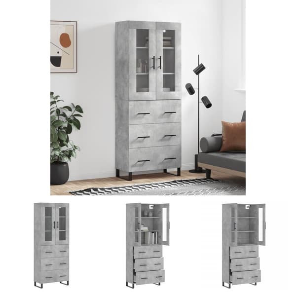 The Living Store Högskåp betonggrå 69,5x34x180 cm konstruerat trä -  Skänkar & serveringsbord