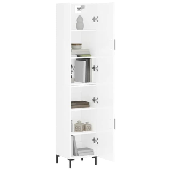 The Living Store Högskåp vit högglans 34,5x34x180 cm konstruerat trä - Skänkar & serveringsbord