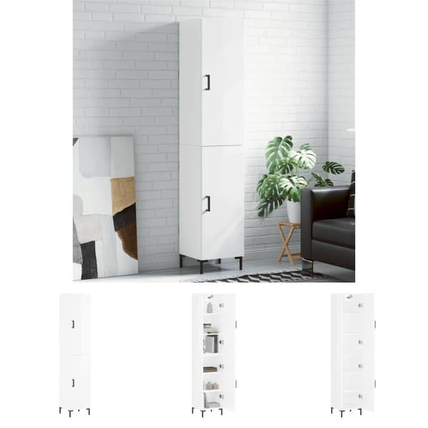 The Living Store Högskåp vit högglans 34,5x34x180 cm konstruerat trä - Skänkar & serveringsbord