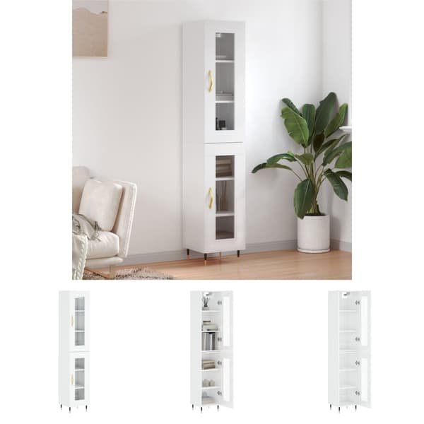 The Living Store skab 34,5x34x180 cm konstrueret træ hvid højglans - Skænke