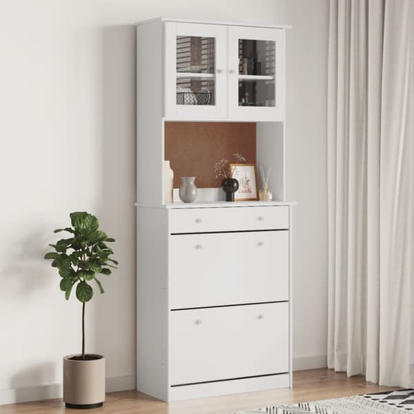 The Living Store højskab ALTA 77x35x188 cm massivt fyrretræ hvid - Skænke