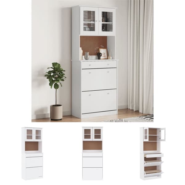 The Living Store højskab ALTA 77x35x188 cm massivt fyrretræ hvid - Skænke